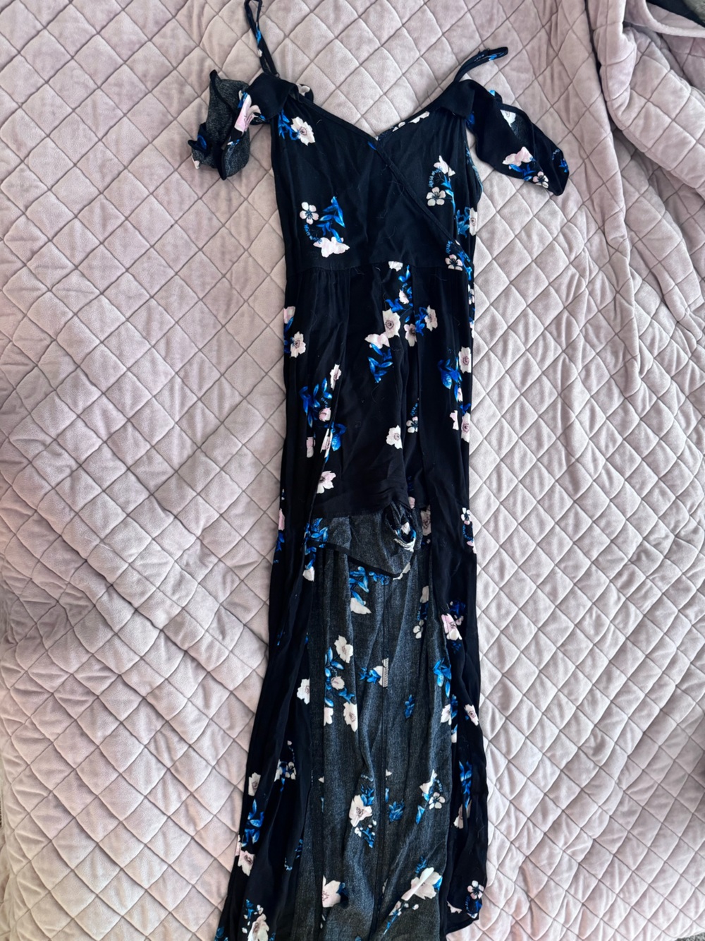 Black Floral Womens Skort with Blue & White Flowers